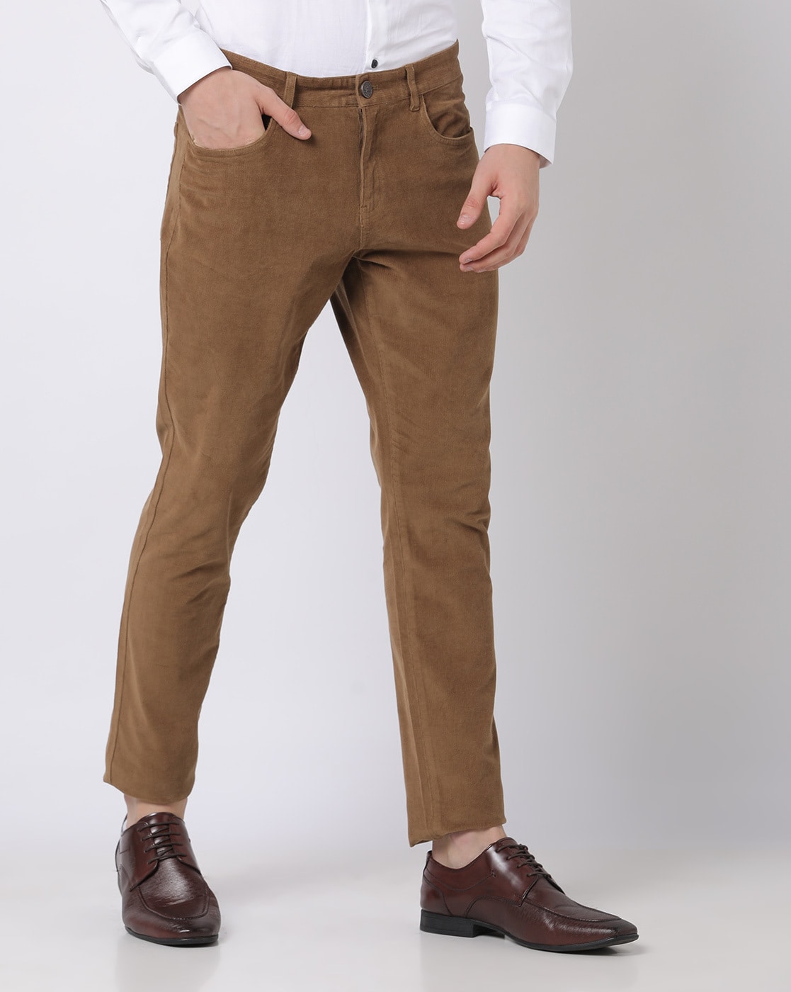 PT01 Slim Fit Pleated Corduroy Trousers Taupe at CareOfCarl.com