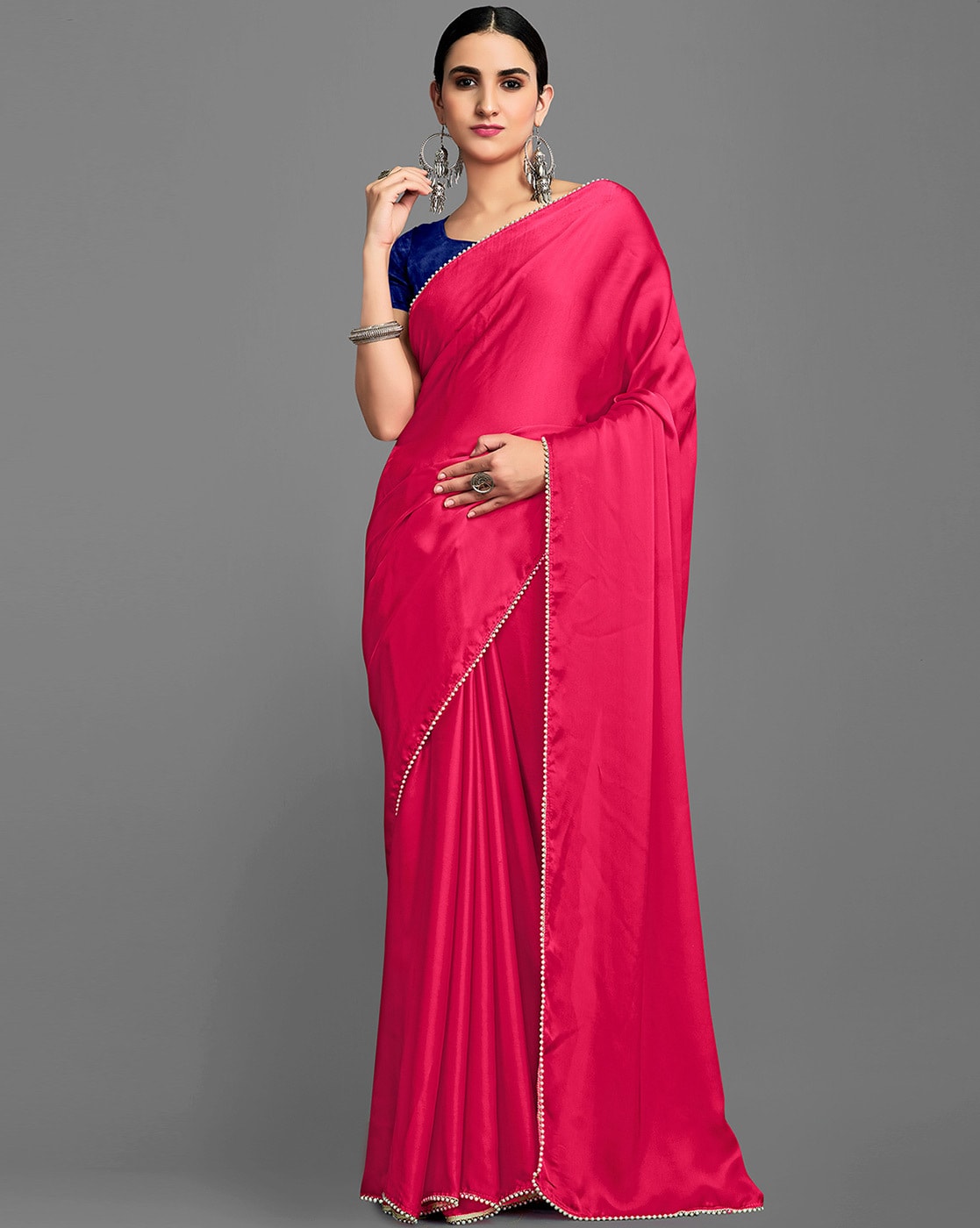 Women's Satin Silk Peach Plain Saree With Golden Blouse