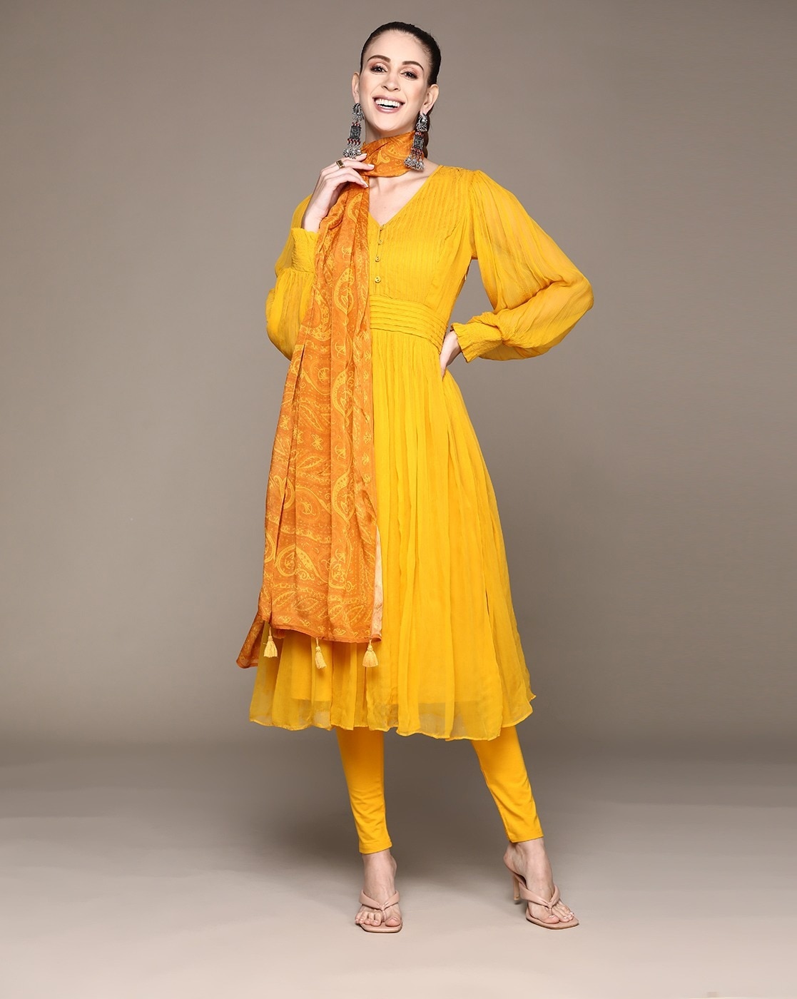 ADA Kurtas  Buy ADA Hand Embroidered Yellow Georgette Lucknow Chikan Kurta  with Slip Set of 2 XS A90321 OnlineNykaa Fashion