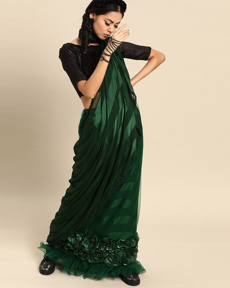 Buy Dark Green Sarees for Women by FOUR SEASONS Online