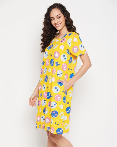 Buy Halloween Print Short Night Dress in Royal Blue - 100% Cotton Online  India, Best Prices, COD - Clovia - NS1233E08 | Short night dress, Night  dress, Dress crafts