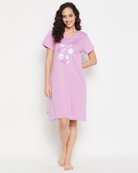 Buy Kryptic Women Pink Pure Cotton Printed Maternity Night Dress Online