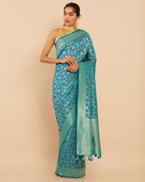 Shop Grey Tussar Silk Saree With Zari Woven Floral And Foliage Designs  Online at Soch India