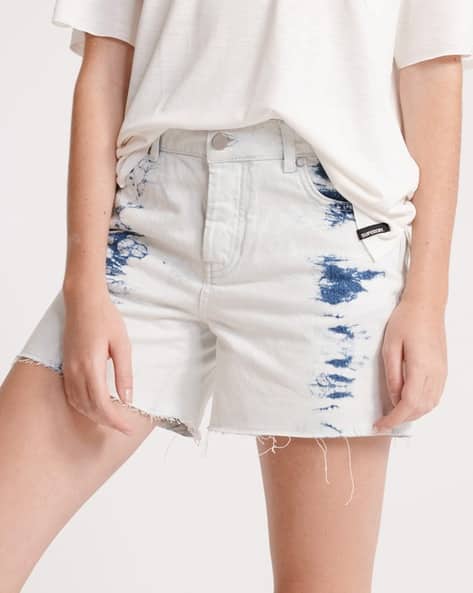 Tie & Dye Denim Shorts with Frayed Hems