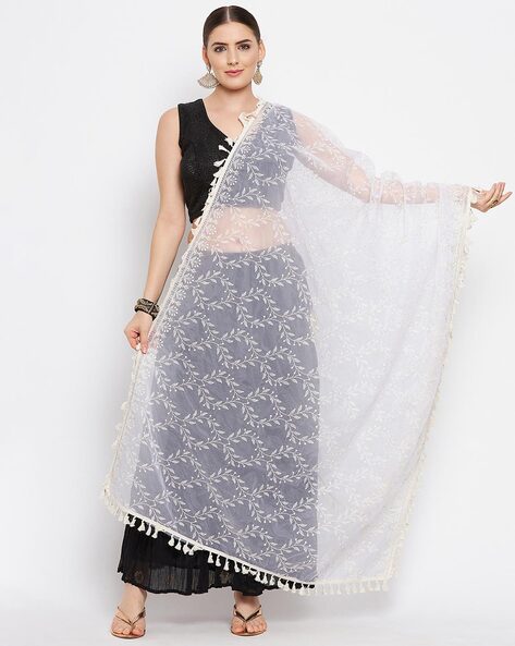 Floral Embroidered Organza Dupatta Price in India