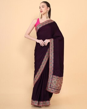 Woven Saree with Contrast Border