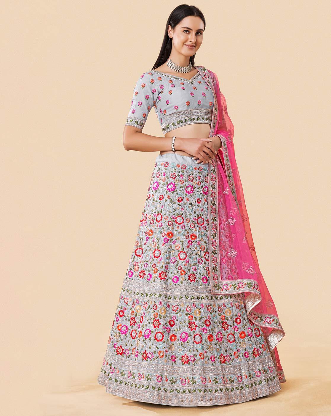 Evening Wear Ash Grey Lehenga with Zari LLCV110056