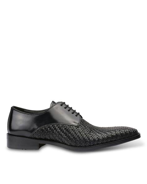 Genuine Leather Braided Plain-Toe Derby Shoes
