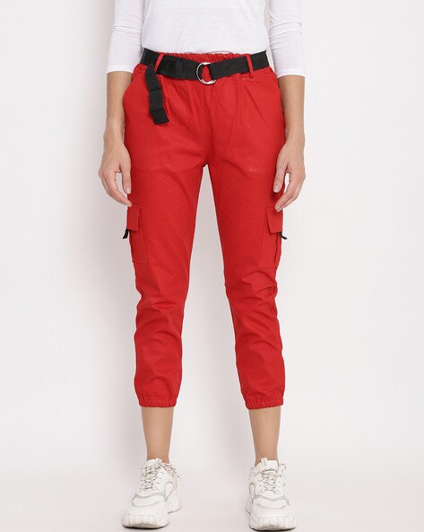 Red High Rise Anti Fit Pants