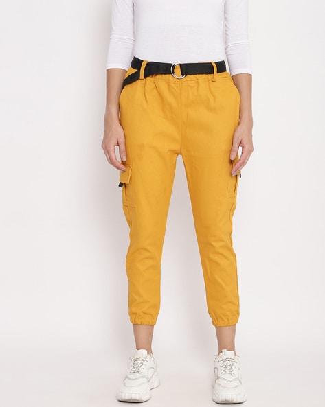 Buy DEEBACO Womens Relaxed Loose Fit Solid Cotton Cargo Style PantButton  and Zipper ClosureAnkle Length Casual Trousers for WomenBottom  WearSummer Wear Outfit for Ladies DBPA00000649XSMustard at Amazonin