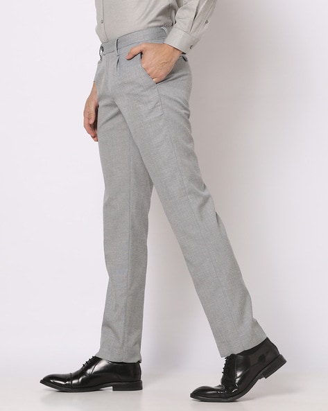 Buy John Players Men Grey Slim Fit Flat-Front Trousers on Myntra |  PaisaWapas.com