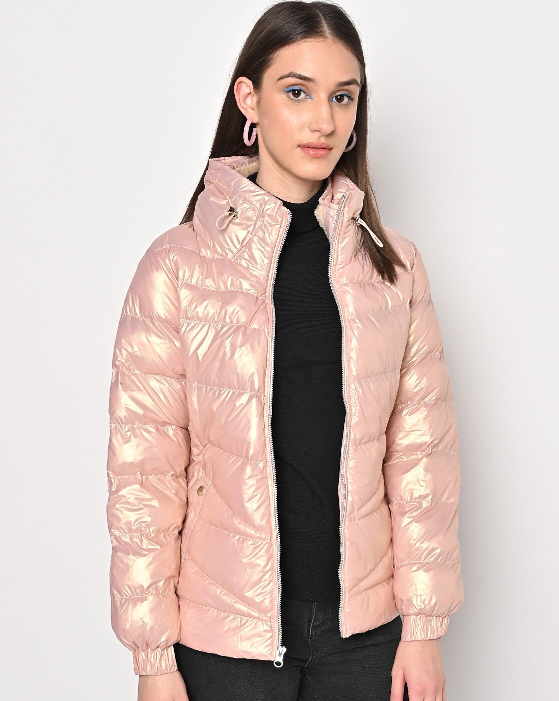 Metallic pink shop puffer jacket