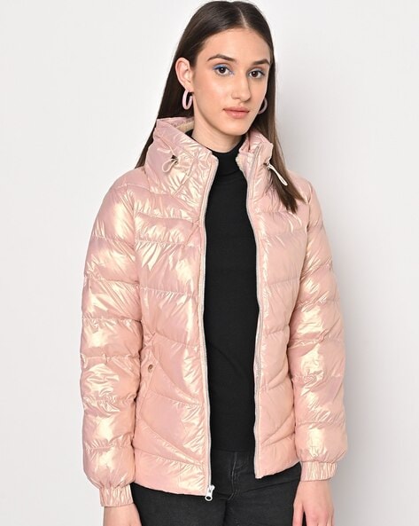 Pink metallic outlet puffer coat