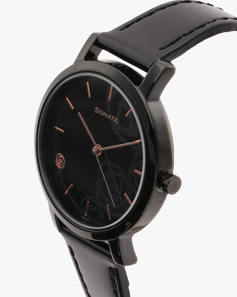 Sonata black 2025 leather watch