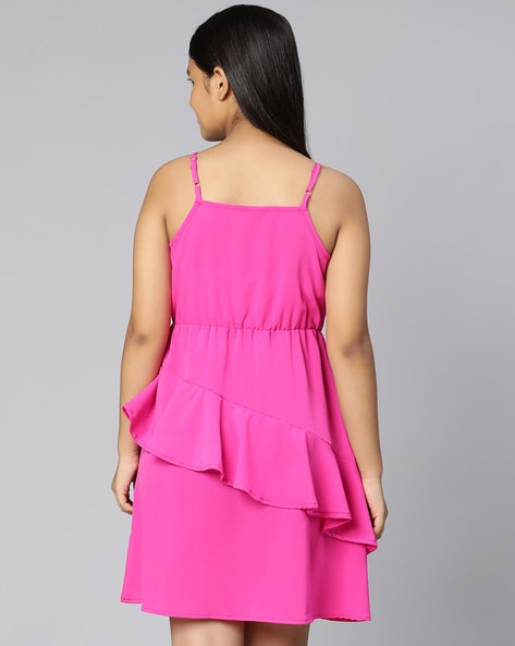 Red & Black Tropical Women Adjustable Spaghetti Strap Dress – Pink