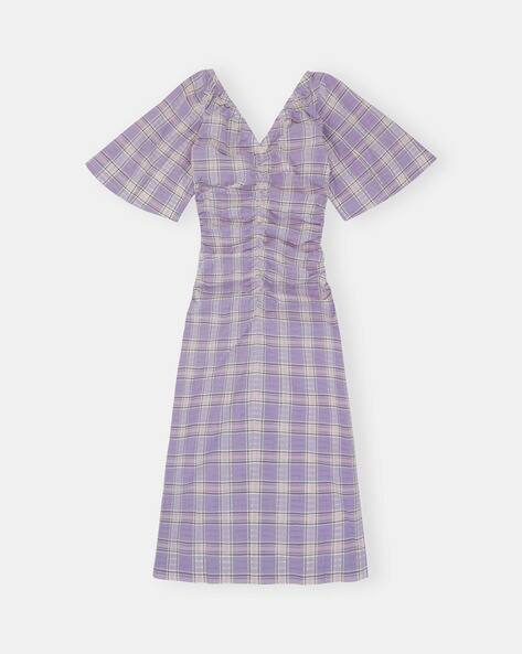 ganni seersucker dress purple Seersucker Check Dress in Persian Violet