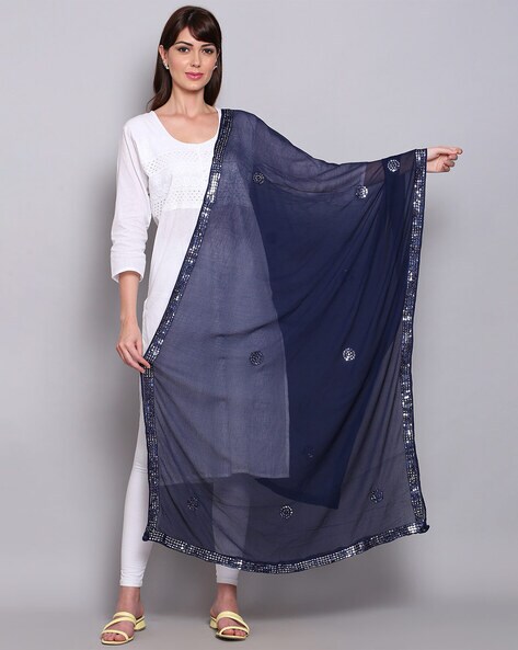 Emblished Dupatta with Lace Border Price in India