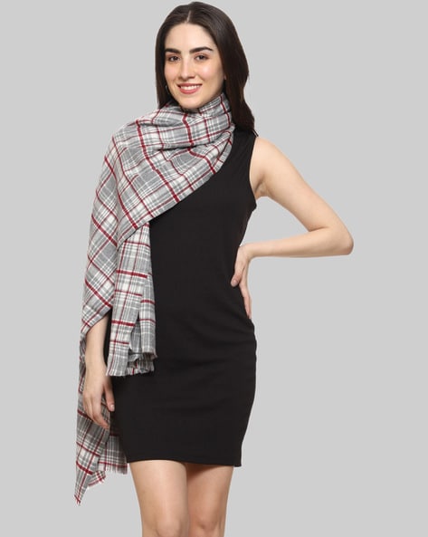 Checked Stole with Frayed Hemline Price in India