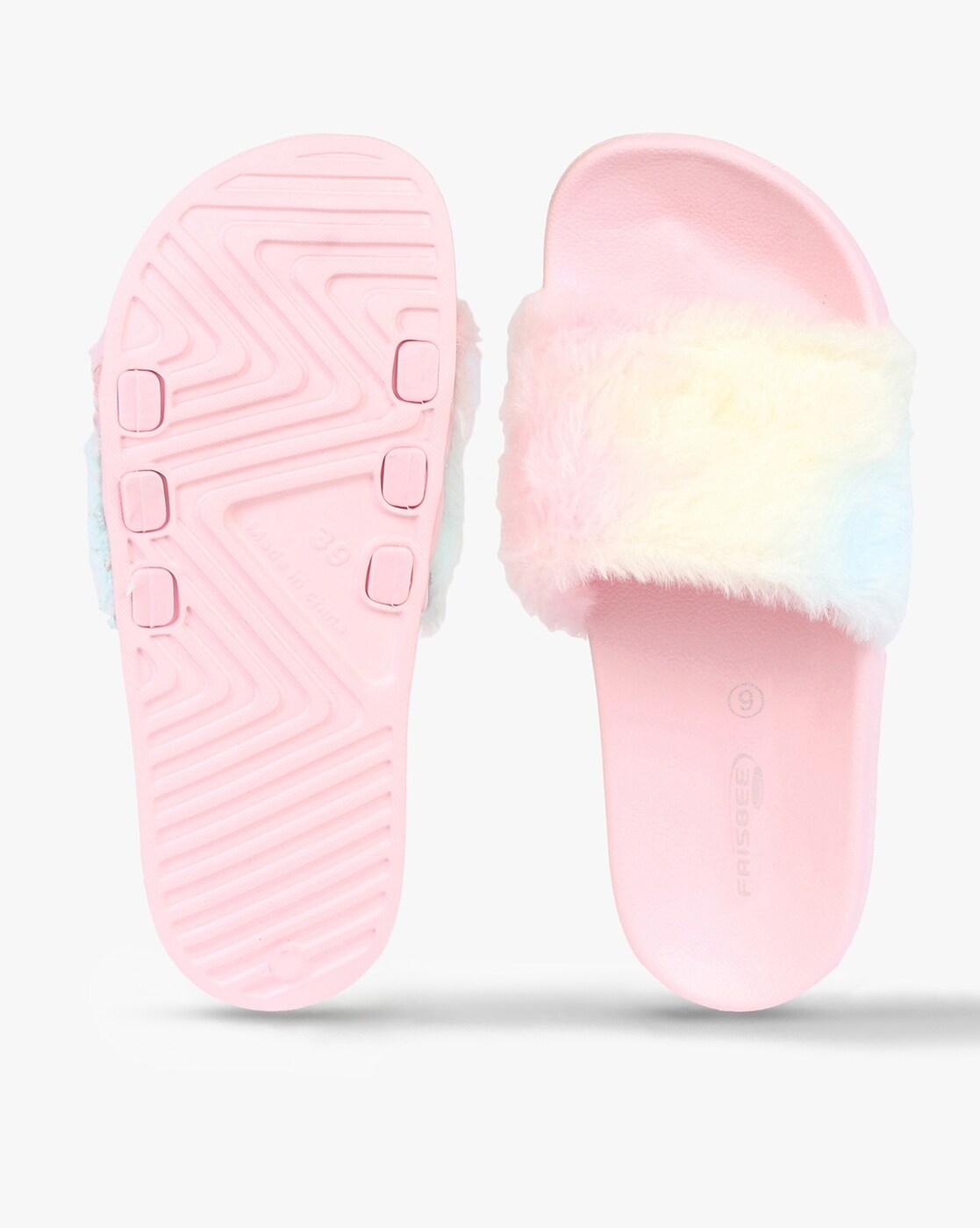 Pink and white fur slides new arrivals