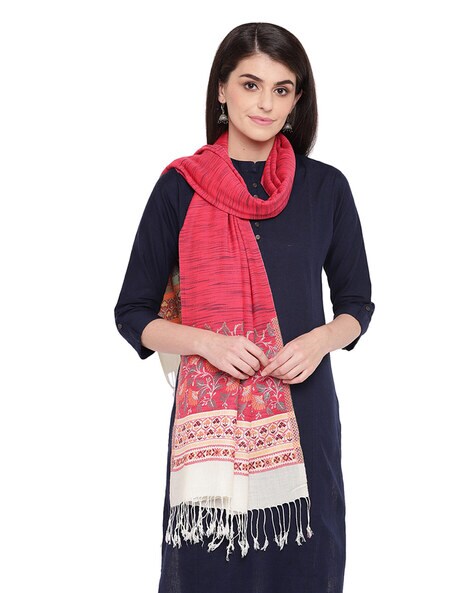 Floral Woven Stole with Fringes Price in India