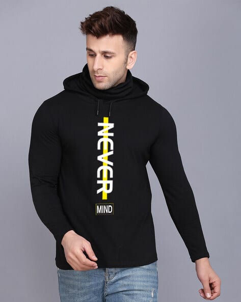 Typographic Print Hooded T-Shirt with Mask