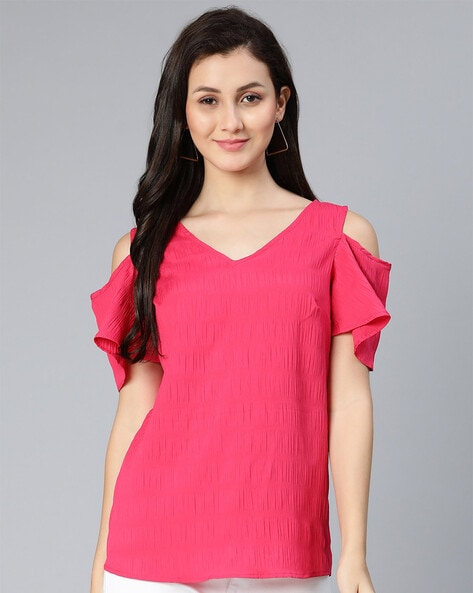 V neck best sale cold shoulder top