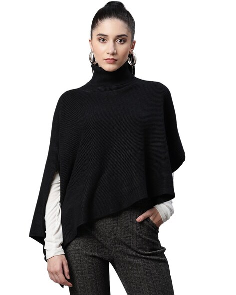 High neck outlet poncho sweater