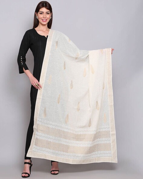 Leaf Print Dupatta with Lace Border Price in India