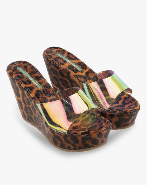 Sweet And Lovely Leopard Print Bow Decorated Wedge Heel Slides, Leopard  Print Bow Decorated Platform Sandals With Heels | SHEIN USA