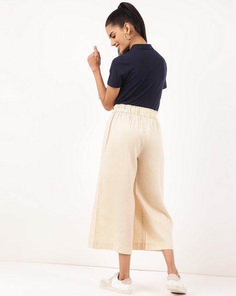 Cream linen cropped clearance trousers