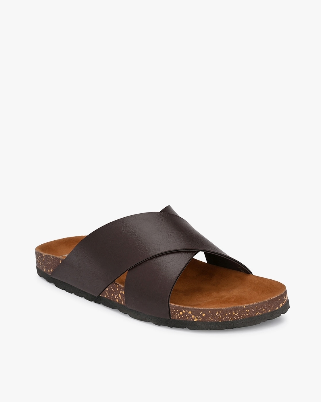 ASOS Cross Over Strap Slide Sandals in Black Leather | ASOS