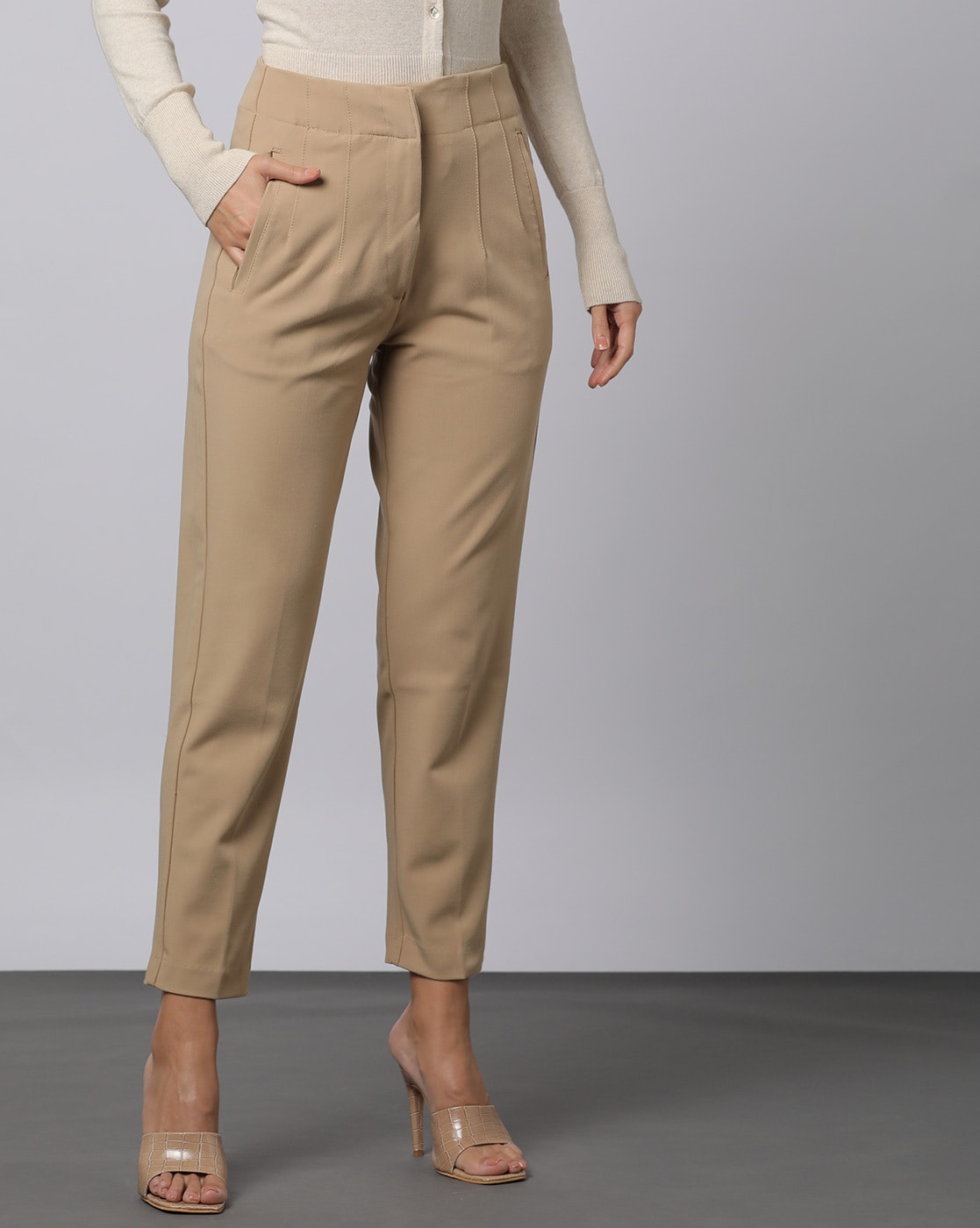 Buy Dark grey Trousers & Pants for Women by BENE KLEED Online | Ajio.com