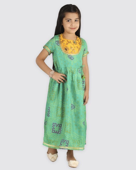 Shop Kids Girls Pink Digital Printed Cotton Silk Gown After Six Wear Online  at Best Price | Cbazaar