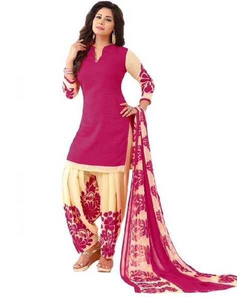 Floral Print Semi-Stitched Straight Dress Material Price in India
