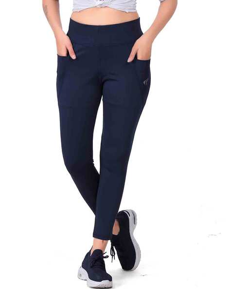Buy Women's Super Combed Cotton Elastane Stretch Leggings with Coin Pocket  and Contrast Side Piping - Black AW73