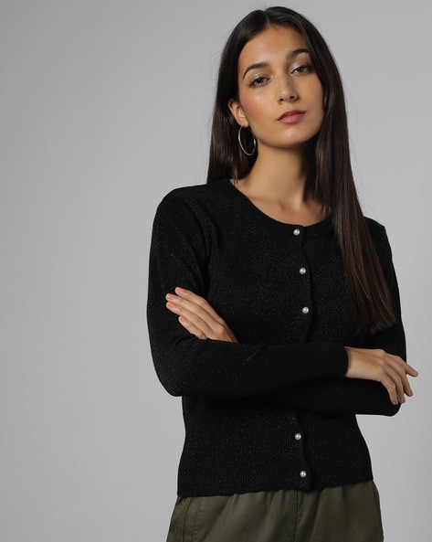 Black round neck clearance cardigan