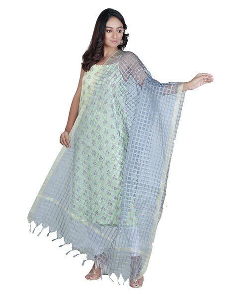 Handloom Jacquard Art Silk Dupatta with Tassels Price in India