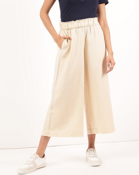 LTS Tall Womens Cream Cotton Twill Wide Leg Cropped Trousers  Long Tall  Sally