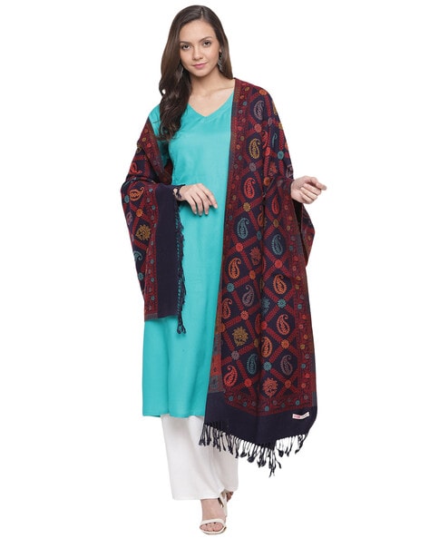 Paisley Woven Stole with Fringes Price in India