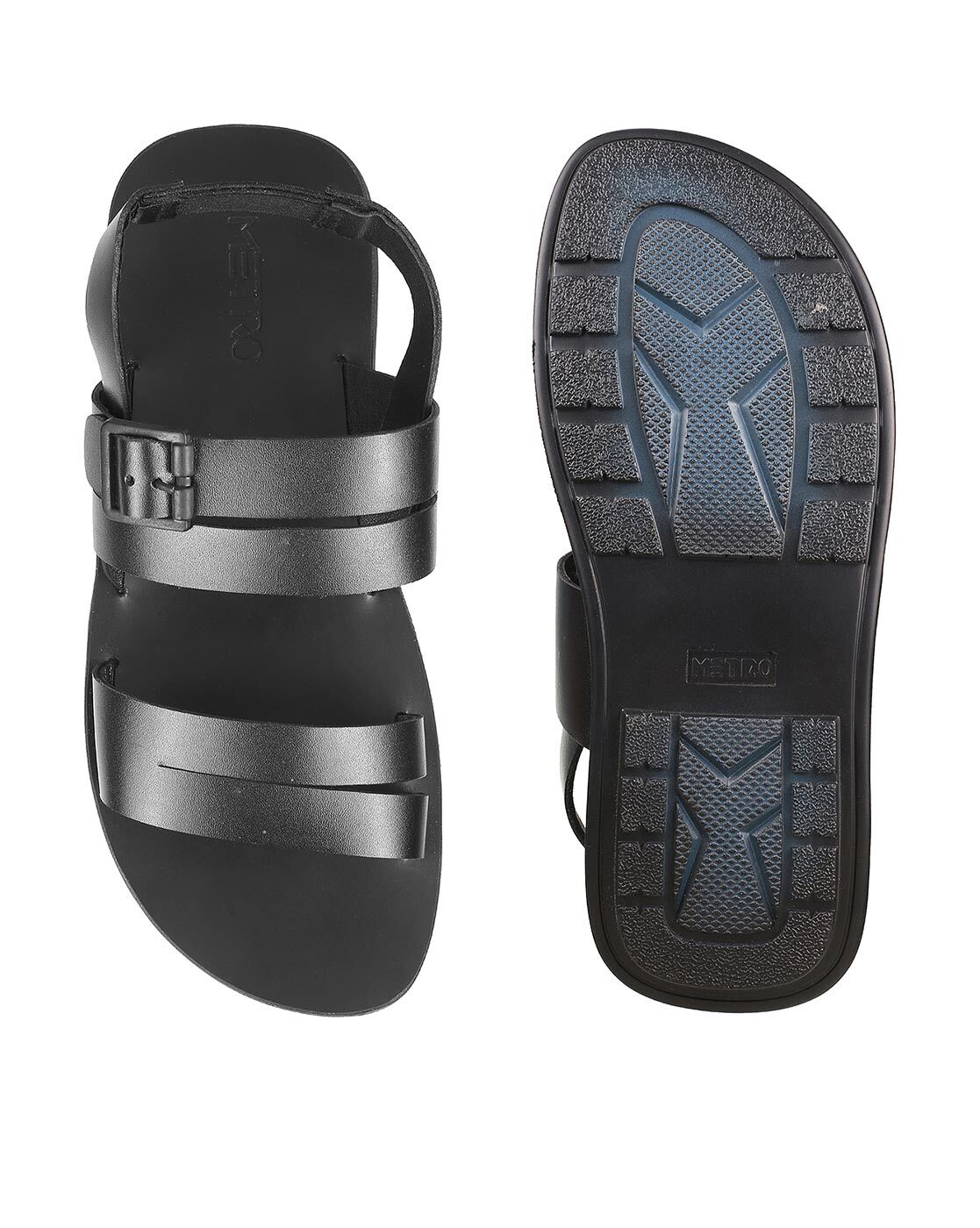 Buy Metro Men Black Leather Comfort Sandals - Sandals for Men 7725787 |  Myntra