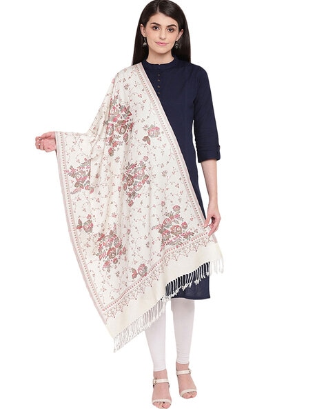 Floral Woven Stole with Fringes Price in India