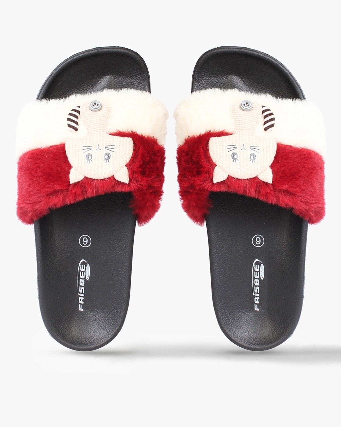 Red and best sale black fur slides