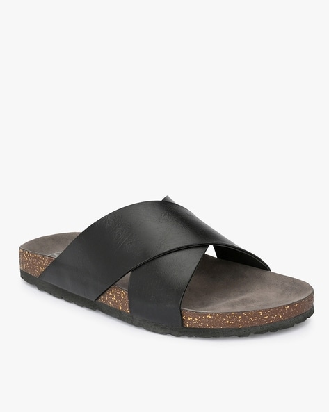 8 By YOOX LEATHER CROSS-STRAP SLIDE | Black Women's Sandals | YOOX