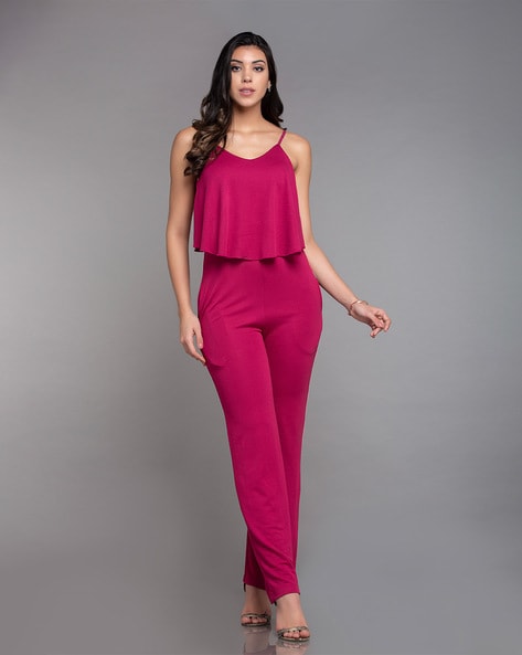 Buy Moomaya Sleeveless Shoulder Straps Square Neck Full Leg Rayon Women's  Jumpsuit Online at Best Prices in India - JioMart.