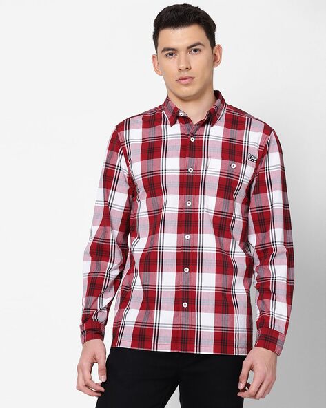 red color check shirt