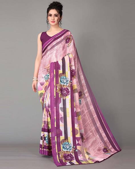 Pink saree cheap craftsvilla