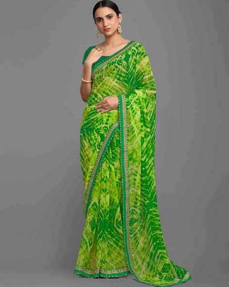 Bahurani Saree - Green Bandhej saree with Gotapatti work made of pure  georgette fabric. This saree is ideal for any special occasion. A Bandhej  saree is a piece, where elegance meets style