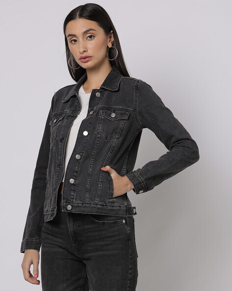 Gap womens black denim on sale jacket