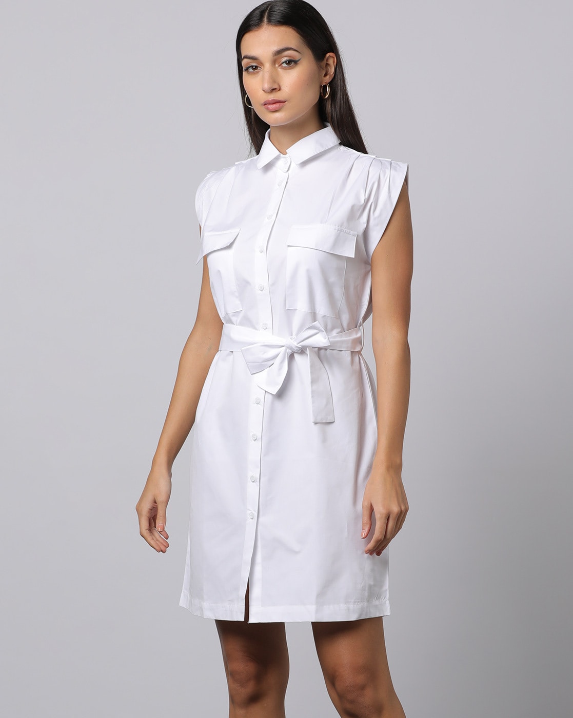 Belted shirt dress - White - Ladies | H&M IN