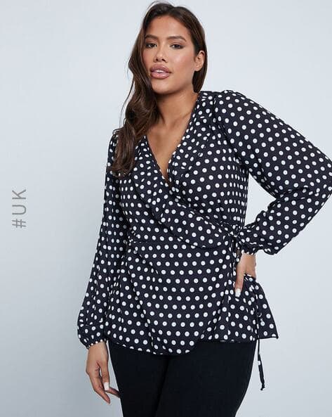 Crop Top Boohoo Polka Dot Wrap Blouse Buy Black Tops For Women By